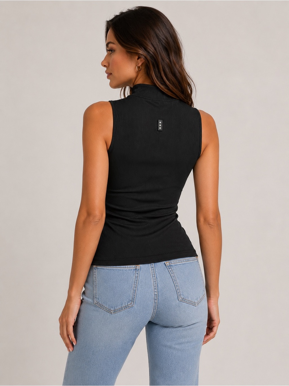 Jamie Sadock Sleeveless Mock Neck Golf Top Black Pinstripe Cutout XS #1001 - Picture 2 of 5